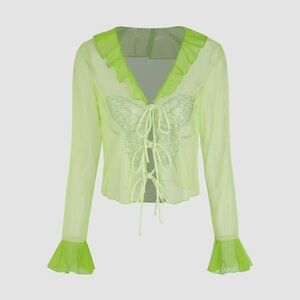 CIDER | Sheer Green Butterfly Top